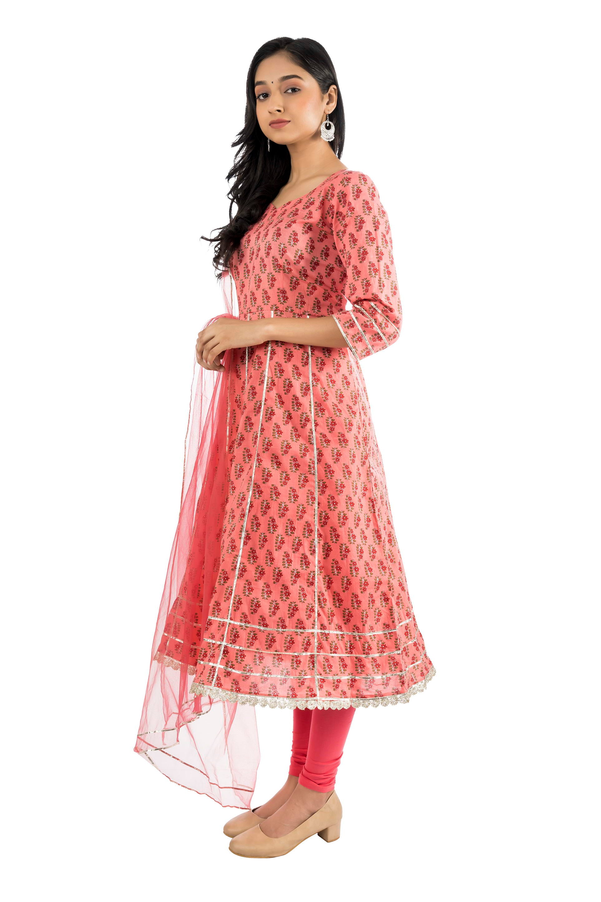 MAGNETISM PRINTED COTTON ANARKALI SUIT SET WITH DUPATTA