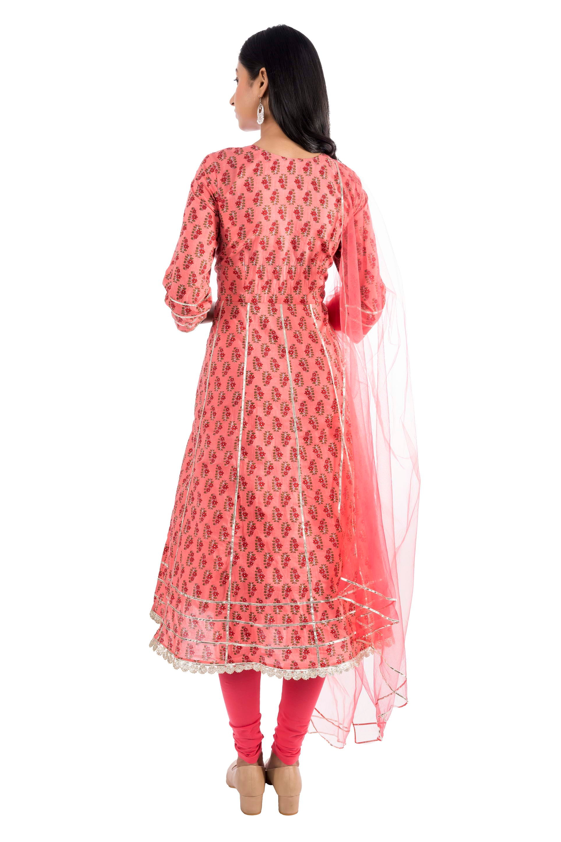 MAGNETISM PRINTED COTTON ANARKALI SUIT SET WITH DUPATTA