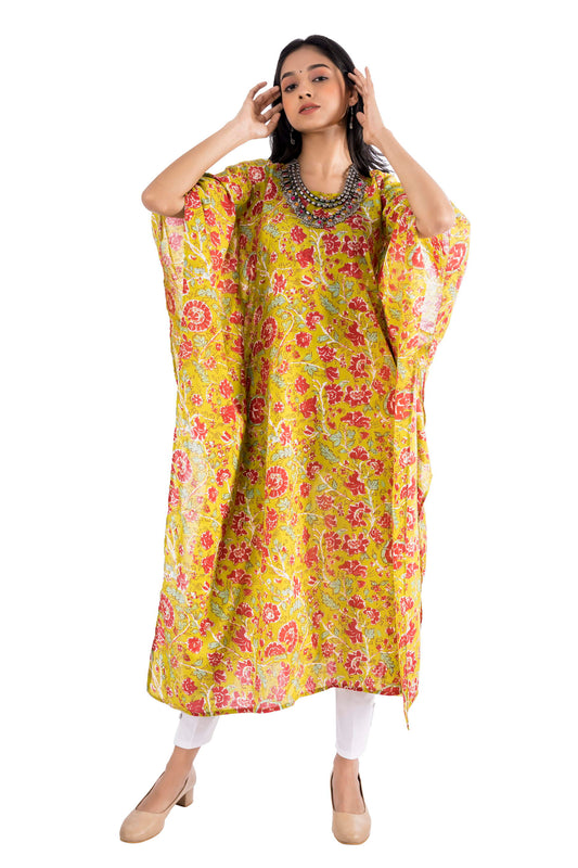 MAGNETISM Cotton Printed Kaftan Green