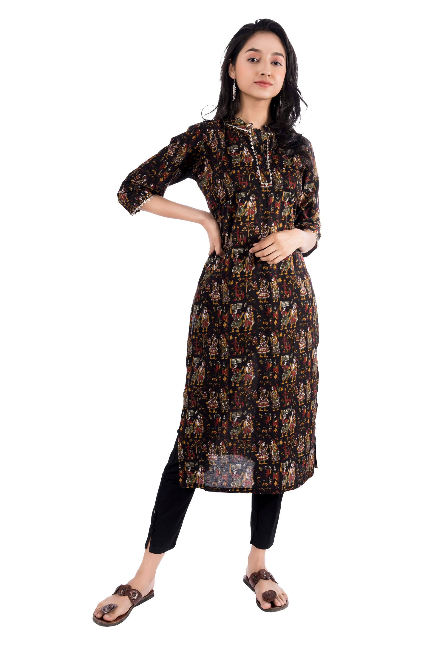 MAGNETISM Kalamkari Cotton Kurti Black